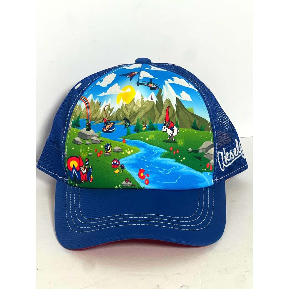 Aksels Colorado Gnome Buds Landscape Trucker Snapback Hat Cap OSFM Blue